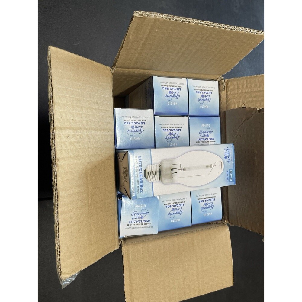 Lot 12 Set Superior Life 70W High Pressure Sodium Medium 24,000 Clear S62 64210